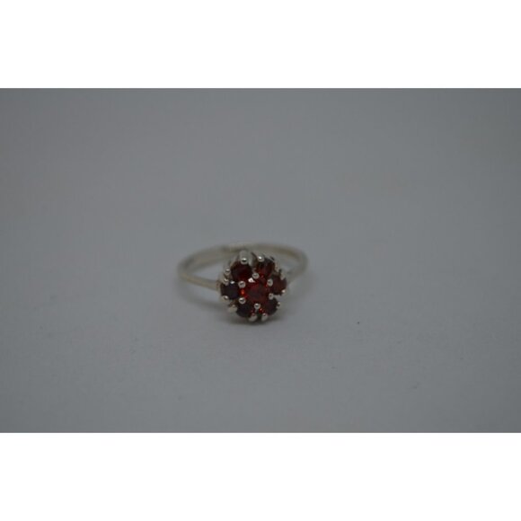 Sterling Silver Ring w Orange Red Stones in Flower Setting Pattern 925 Size 5.75 - Picture 5 of 6